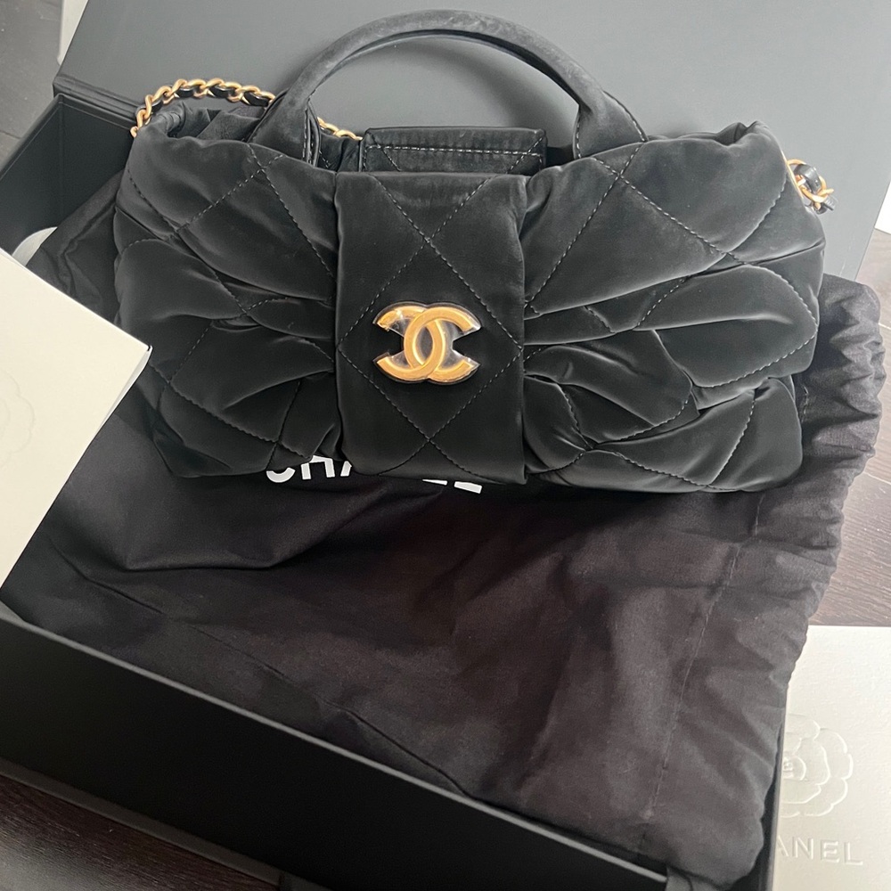 Chanel Black Quilted Clutch with Gold Accent
